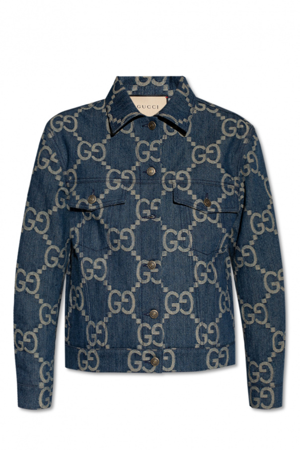 Denim jacket with Jumbo GG pattern Gucci SchaferandweinerShops GB Gucci belted lambskin vest jacket